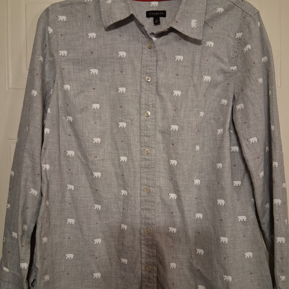 Talbots Gray Shirt with Bear Print